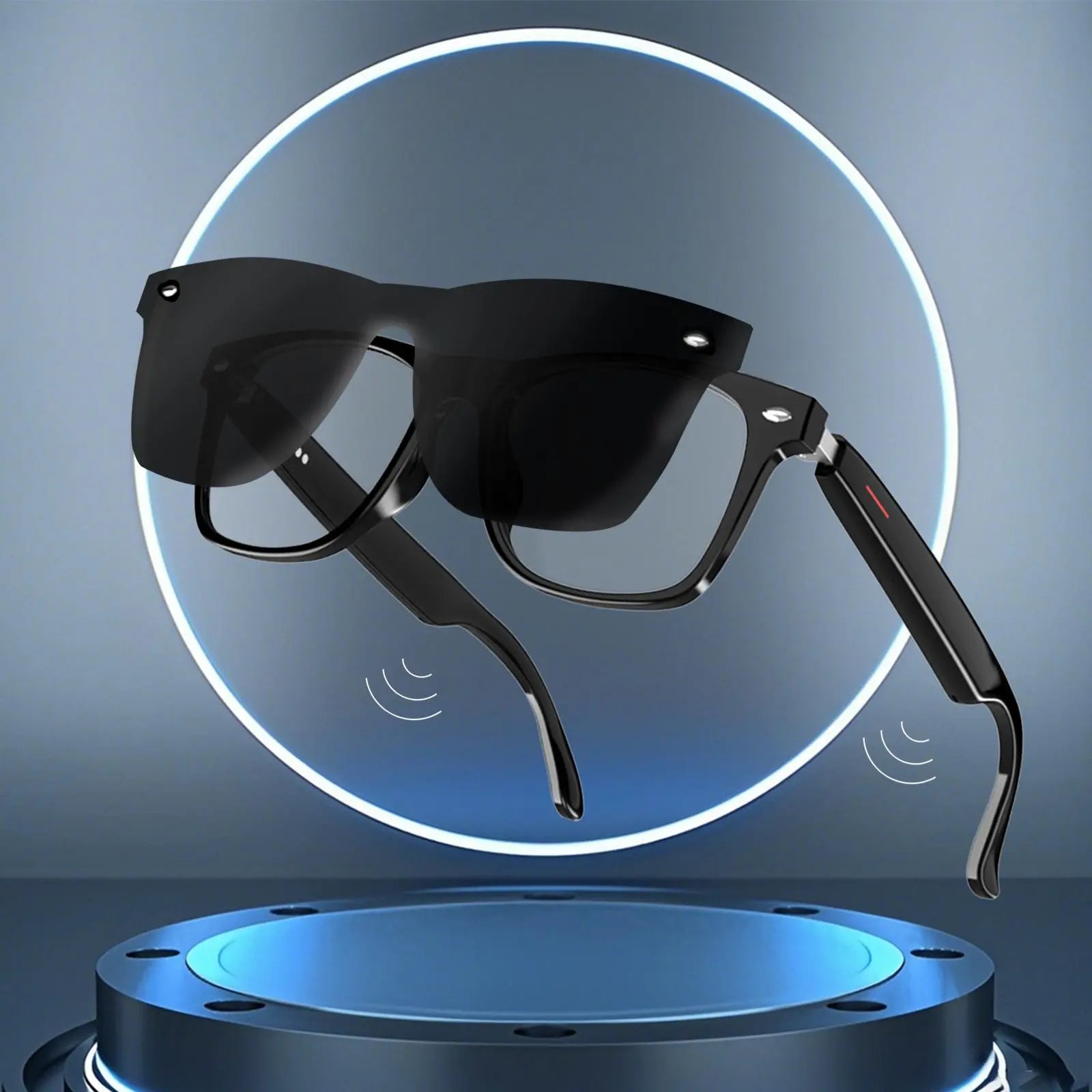 Smart Glasses with High-Quality Sound, Voice Calling, Bluetooth-Compatible with Fast Pairing, Large Capacity Long-Lasting Battery, Perfect Gift, Cool Gadget #GLOBAL PICKS - Color: Transparent + black, Specification: one-size