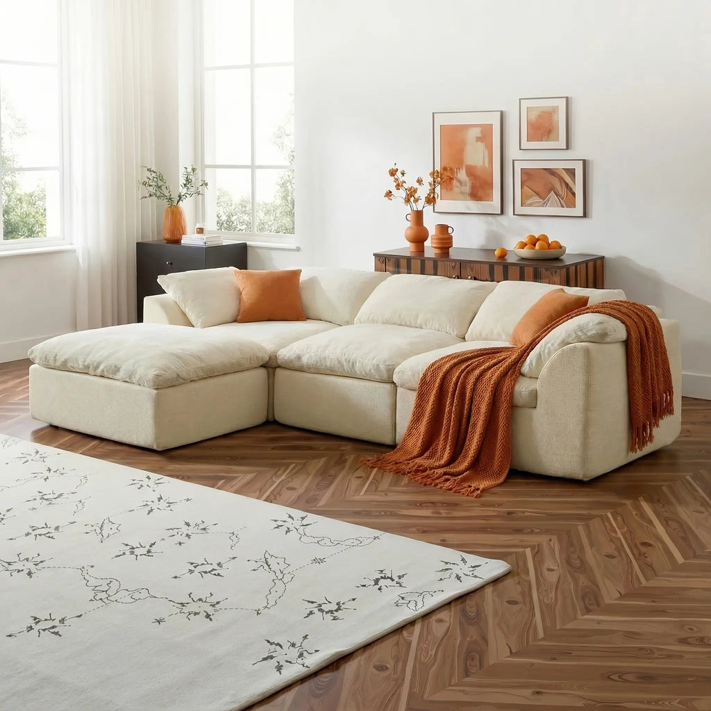 108 in Boneless Sectional Couch, L-Shape Modular Living Room Sofa with Ottoman, Compressed No-Assembly Furniture, Cloud-Like Comfort, Flexible Design, Contemporary Look