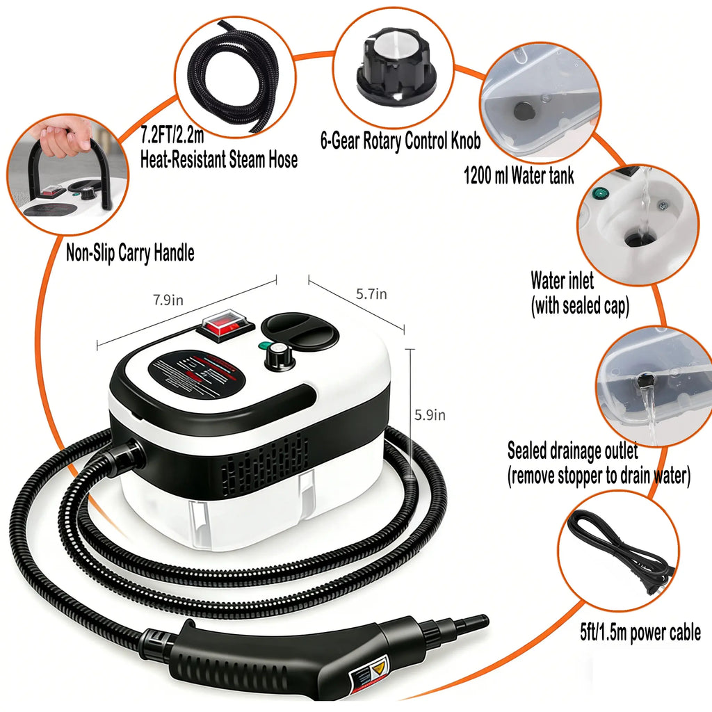 2500W Handheld Steam Cleaner High-Temperature 221 ℉ & High-Pressure 3.0Bar Portable Car Steamer with 20 Accessories for Kitchen Grease Car Detailing & Bathroom Cleaning