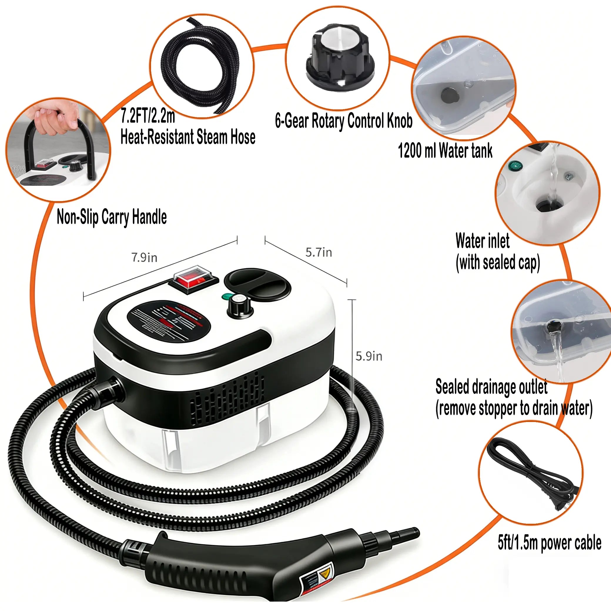 2500W Handheld Steam Cleaner High-Temperature 221 ℉ & High-Pressure 3.0Bar Portable Car Steamer with 20 Accessories for Kitchen Grease Car Detailing & Bathroom Cleaning