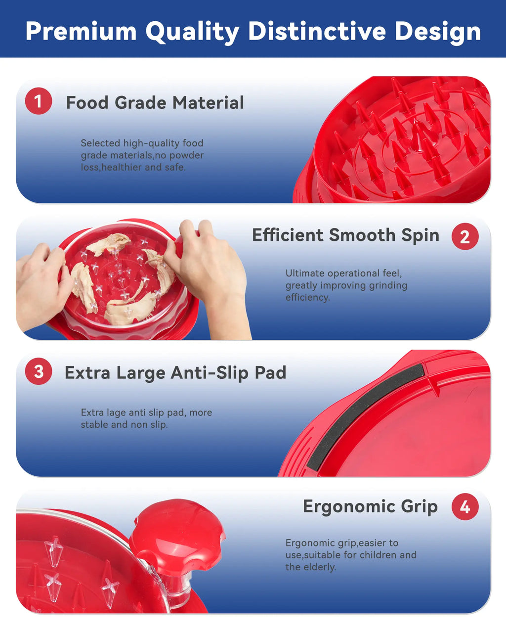 Chicken Shredder Tool Twist for Kitchen, Manual Chicken Breast Grinder Machine for Ground Food, Meat and Vegetables, Red