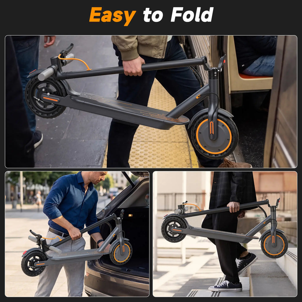 Adult Foldable Electric Commuter Scooter with APP, 350W/500W Motor, 8.5"/10" Puncture-Proof Solid Tires, 19/21MPH Top Speed, 16-28 Mi Range, Dual Braking System, Suspension, Portable Max Pro (Black)
