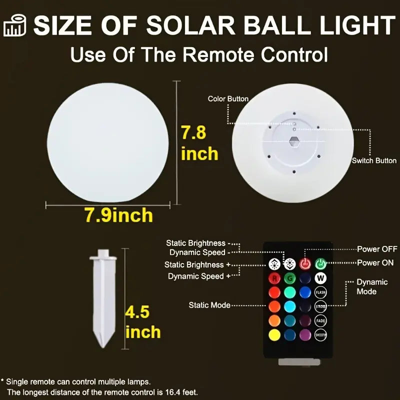 Hoodink 8-In Solar Globe Light Outdoor, Waterproof Solar Ball Light for outside W/Remote, 16 RGB Color Changing Glowing Orb Lamp Landscape Lighting Mood Lamp W/Ground Stake for Garden Patio Yard Pathway Decor Mothersdaygiftideas