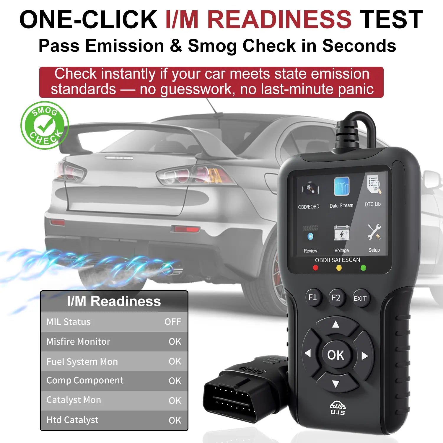 UJS Safescan, OBD2 Car Scanner, Check Engine Code Reader - 45000+ Fault Codes, 2.8" Color Screen, Live Data, I/M Readiness, Battery Voltage Check, Read and Clear Error Codes for All Cars and Light Trucks 1996+