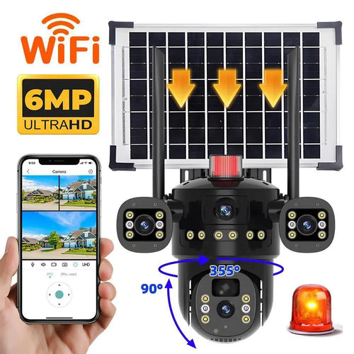 3 Lens Solar Battery Powered Wireless Wifi Outdoor Pan/Tilt Home Security Camera System Cctv,For Valentine’S Day Gift