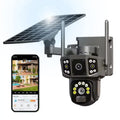 Solar CCTV Weatherproof Surveillance Cameras, 2K Wireless Outdoor CCTV Security Camera, 360° View Pan Tilt Low Power Consumption Security Camera, Durable Dual Lens Camera for Factory & Parking Lot, Home Essentials