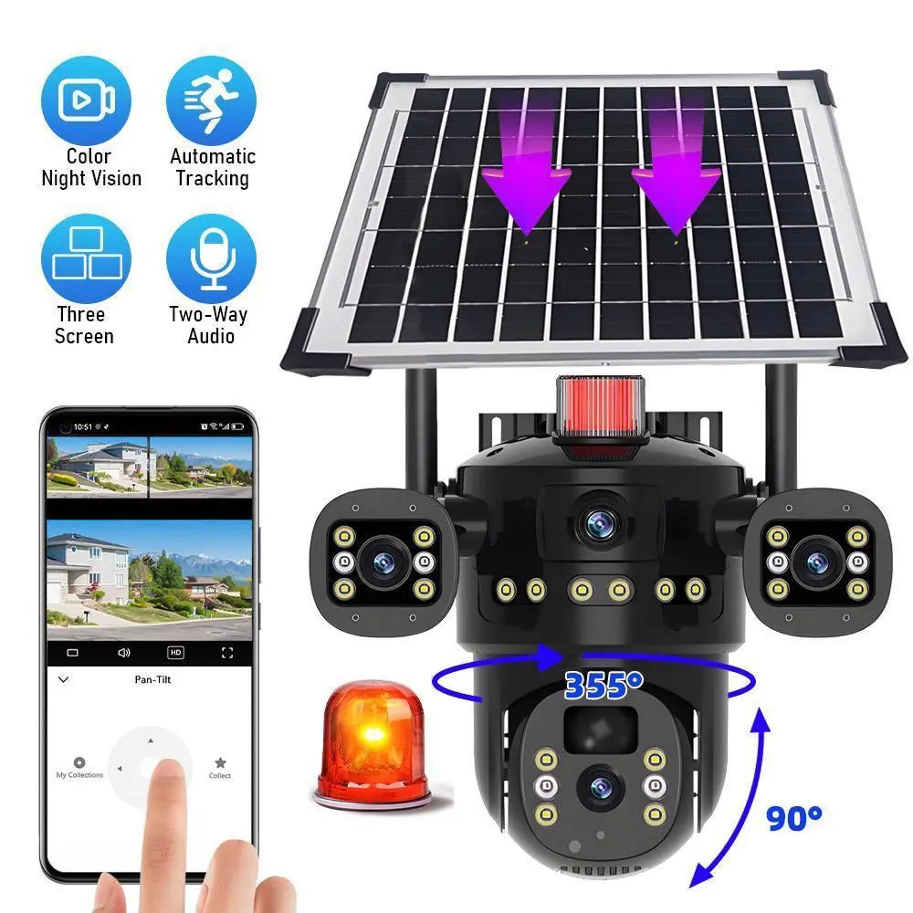 Triple-Lens Solar 360° Dome Camera, 360 Camoflauge Security Cameras Wireless Outdoor Solar Powered, Cameras for Home Security, 360 Pan & Tilt Surveillance Camera for Valentine’S Day Gift