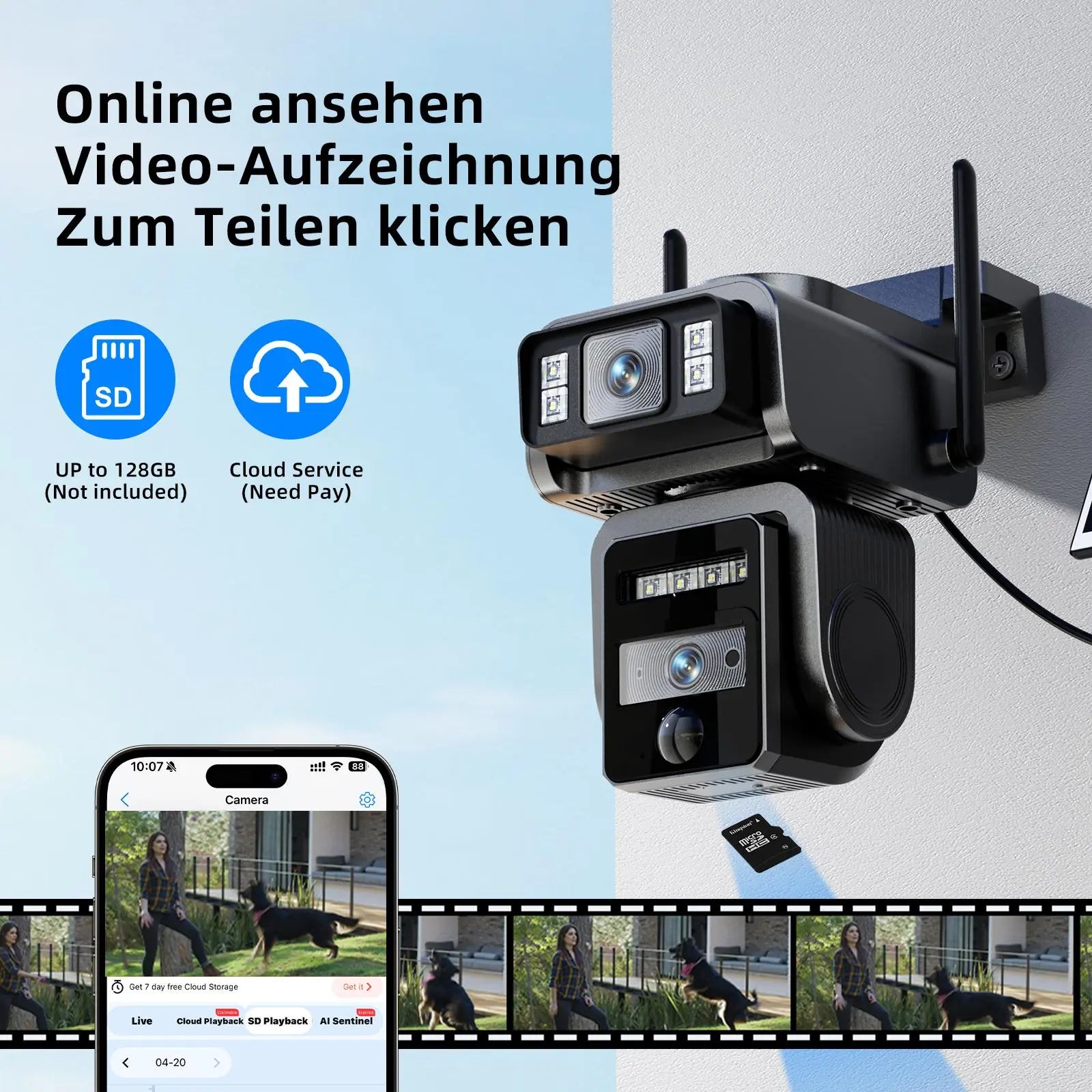 Seckun Solar Cctv Wifi Security Camera with Spotlight,1080P HD Clear Picture,Plr Motiondetection, Color Night Vision, Waterproof Black Security Wireless Camera Dual Lenses, No Dead Ends.Automatic Tracking Wireless Deals for You Two-Way Audio Aj19-Wifi