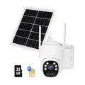 4G LTE Cellular Security Camera Solar-Powered Wireless Outdoor 3MP HD 360° PTZ Color Night 2-Way Audio IP65 Weatherproof 32GB SD Card Included Digital Zoom Micro Speaker Monitoring Rechargeable Remote