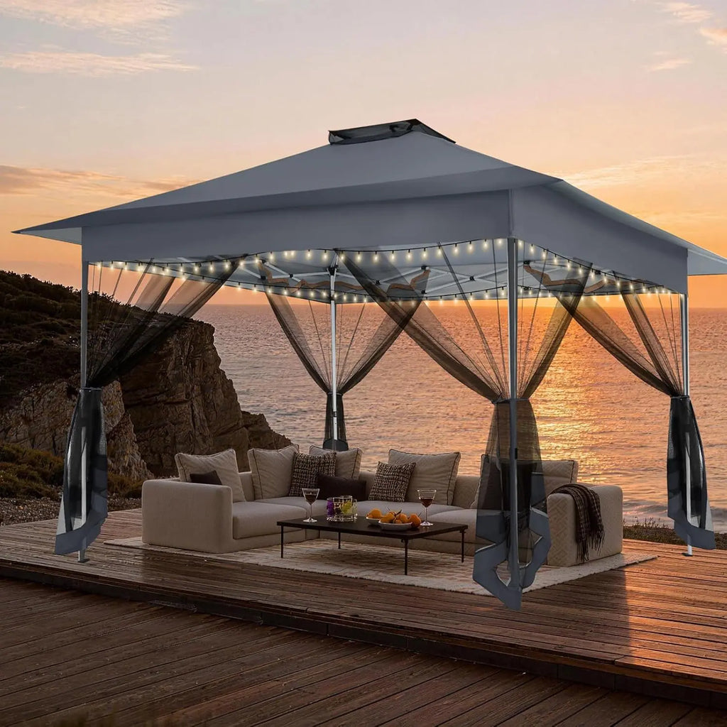 12X12 Ft. Portable Instant Gazebo Outdoor Patio - Oxford Fabric, Mosquito Netting, Waterproof, UPF 50+ Sun Protection, Ground Stakes, Adjustable Shade, Quick Setup Patio Furniture for Backyards, Backyard Decor,Summervibes