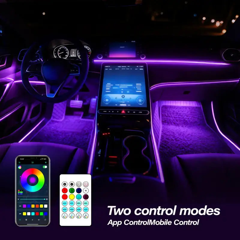 Ceesooi Smart LED Interior Car Lights, USB Powered RGB Car Ambient Lighting with App Control & Music Sync, DIY Mode 110Cm+110Cm 2-In-1 Design, Multi-Color Decor for Cars Trucks，Gift for Men & Women