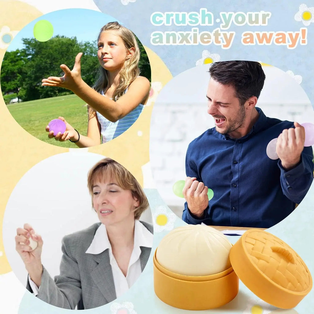 Dumpling-Shaped Squeeze Toy — Mystery Sensory Squeeze Toy — Stress Relief & Anxiety Reducer — Soft, Squeezable Dough — Suitable for Adults — Ideal for Classroom Rewards and Party Favors