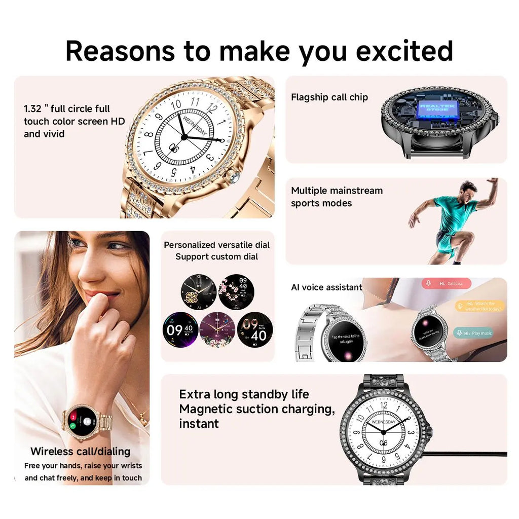 Fashion Smart Watch for Women, 1.32-Inch HD Large Screen Digital Watch with 2 Straps, Waterproof Fitness Tracker, Compatible with Android and Ios Systems, Wearable Wristwatch