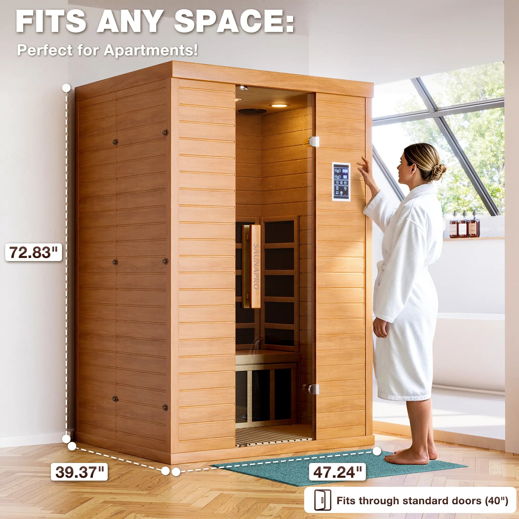1- 2 Person Infrared Sauna, Remotely Controllable Indoor Sauna, Low EMF LCD Heater, Wifi & BT Control, 9-Color Light Therapy, Safe Flame-Retardant Material, Wood