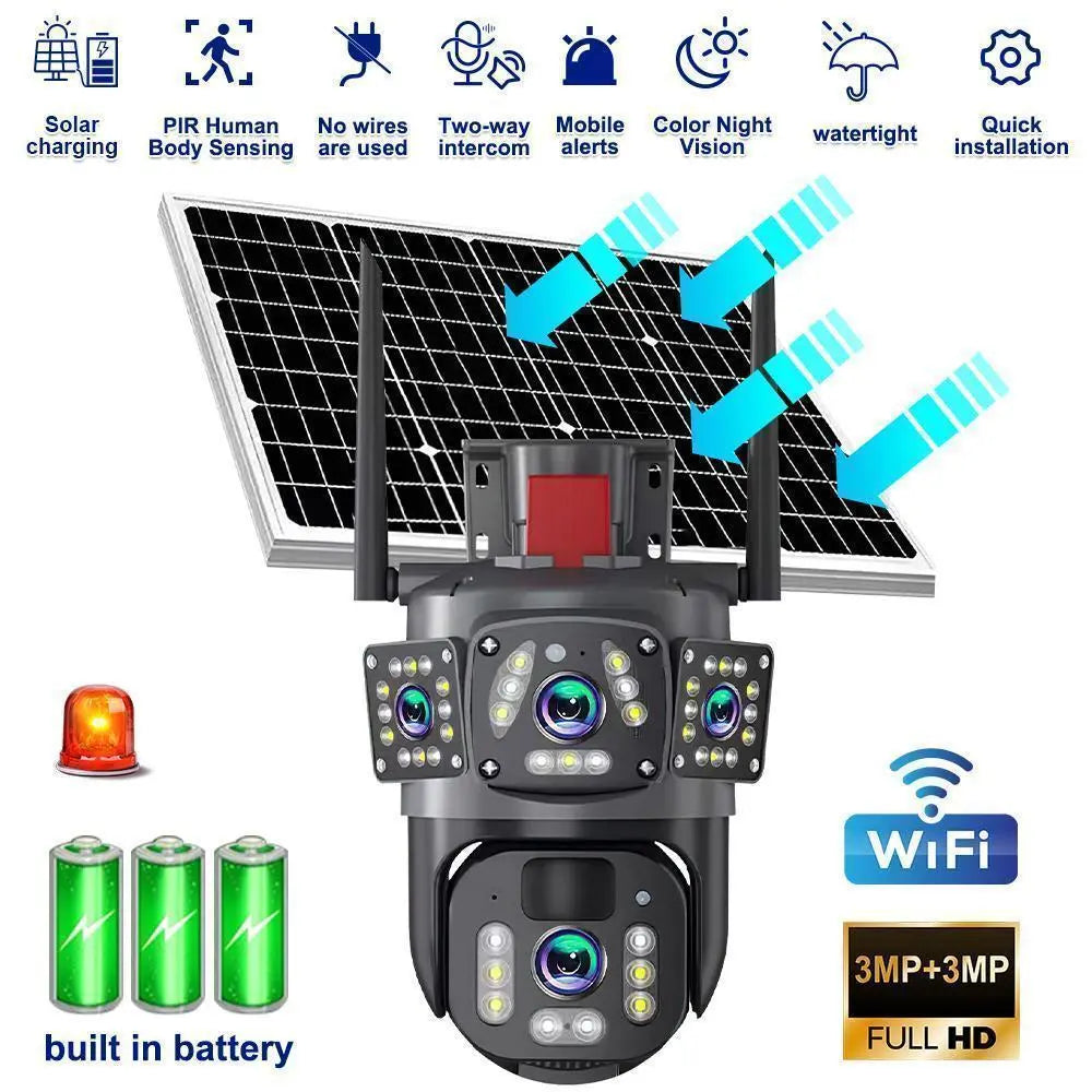 Triple-Lens Solar 360° Dome Camera, 360 Camoflauge Security Cameras Wireless Outdoor Solar Powered, Cameras for Home Security, 360 Pan & Tilt Surveillance Camera for Valentine’S Day Gift