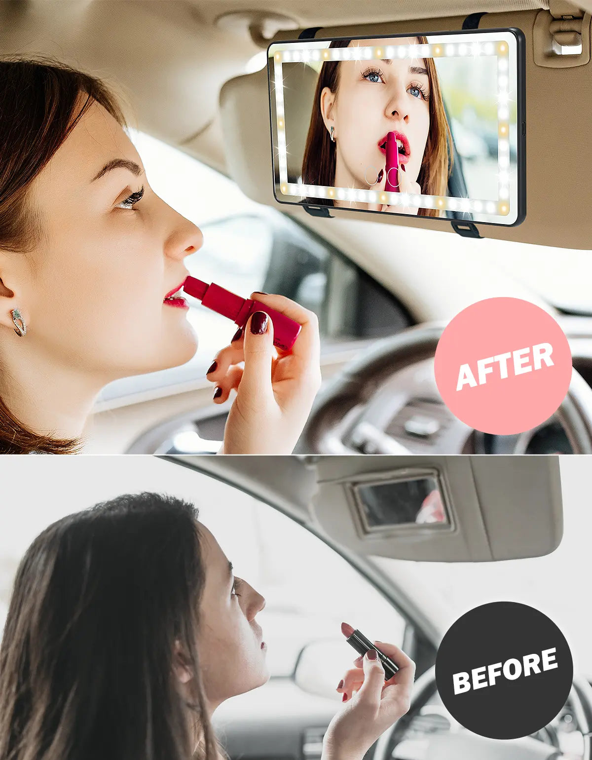 Joytutus Summervibes Car Sun Visor Vanity Mirror with 60 Leds Dimmable Touch Control Rechargeable 50% Brighter 60% More Energy Efficient Universal Fit Batteries Included, Led Car Ambient Light, Car Accessories