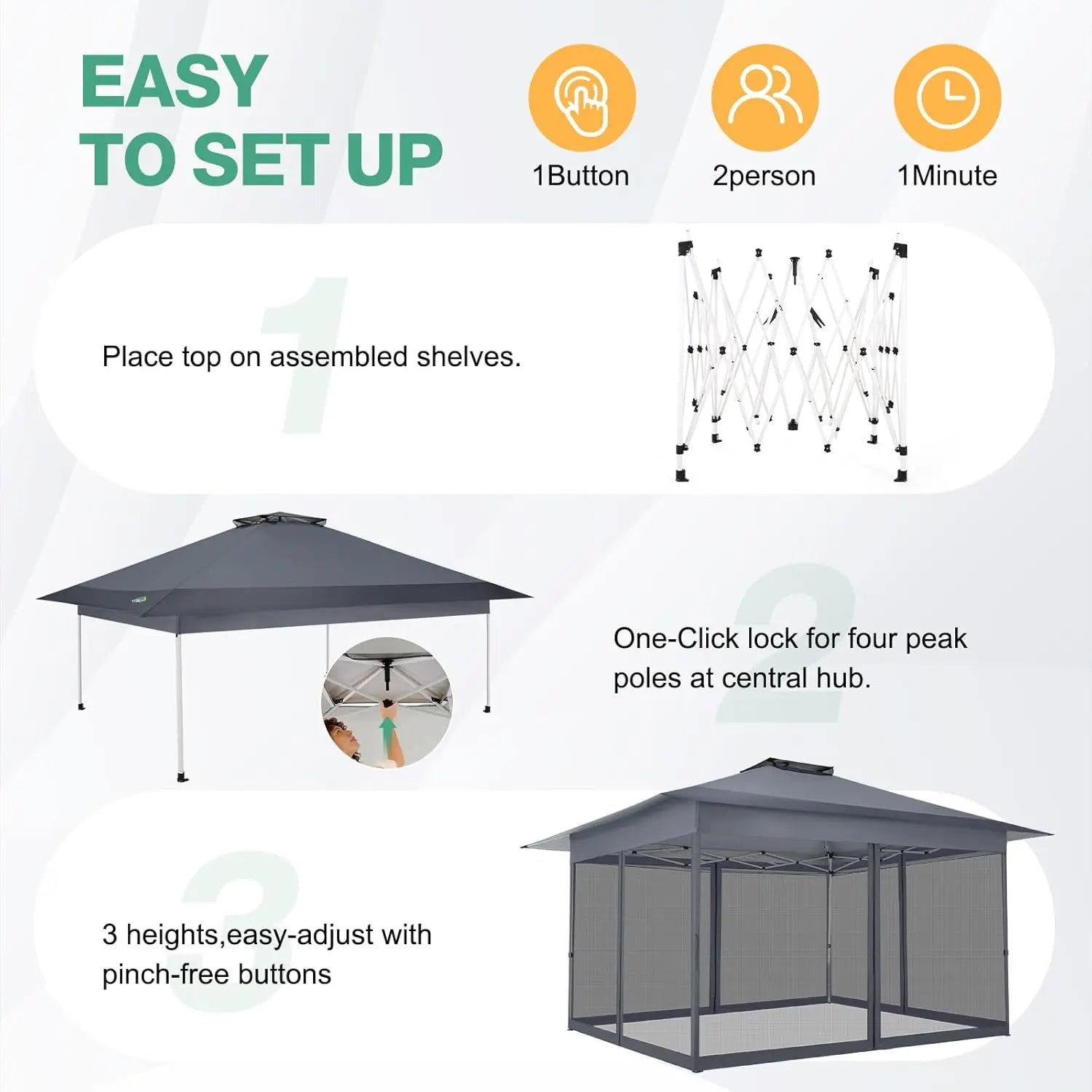 12X12 Ft. Portable Instant Gazebo Outdoor Patio - Oxford Fabric, Mosquito Netting, Waterproof, UPF 50+ Sun Protection, Ground Stakes, Adjustable Shade, Quick Setup Patio Furniture for Backyards, Backyard Decor,Summervibes