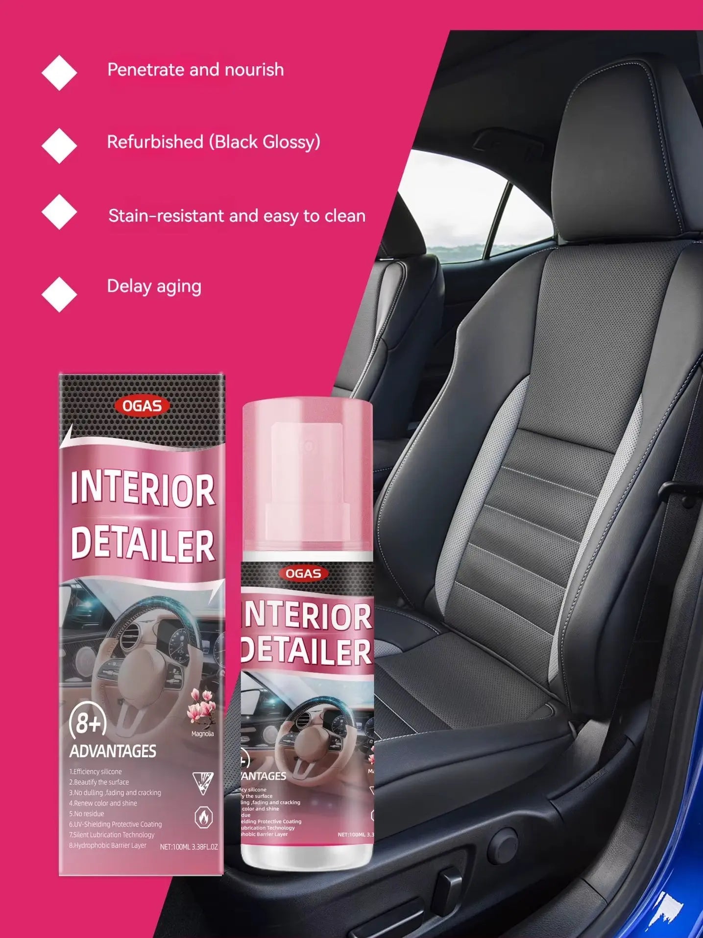 1/2/3 PACK UV Protection Interior Detailer – All-In-One Cleaner for Leather, Plastic, Rubber & Vinyl | Waterless Spray Wax & Trim Restorer, Anti-Oxidation, Glossy Finish for Car Interiors & Exteriors, 100Ml Kit