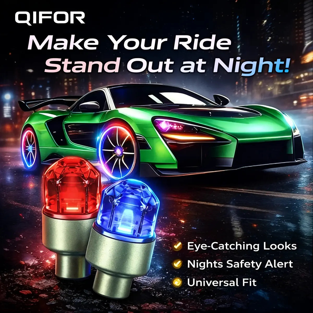 QIFOR LED Wheel Light Waterproof Luminous Car Tire Valve Caps Vibration-Sensitive LED Tire Valve Cap-Bicycle Car Motorcycle Tire Led