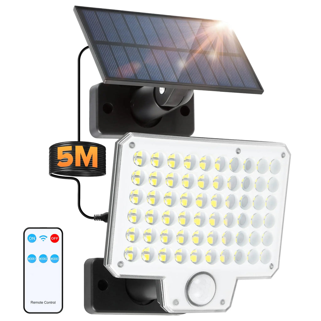 LUTEC Solar Lights Outdoor, 240 LED 3000LM Solar Powered Motion Sensor Flood Lights with Remote, Solar Flood Light with 3 Modes, Security Lights with 16.4Ft Cable IP65 Waterproof for Yard