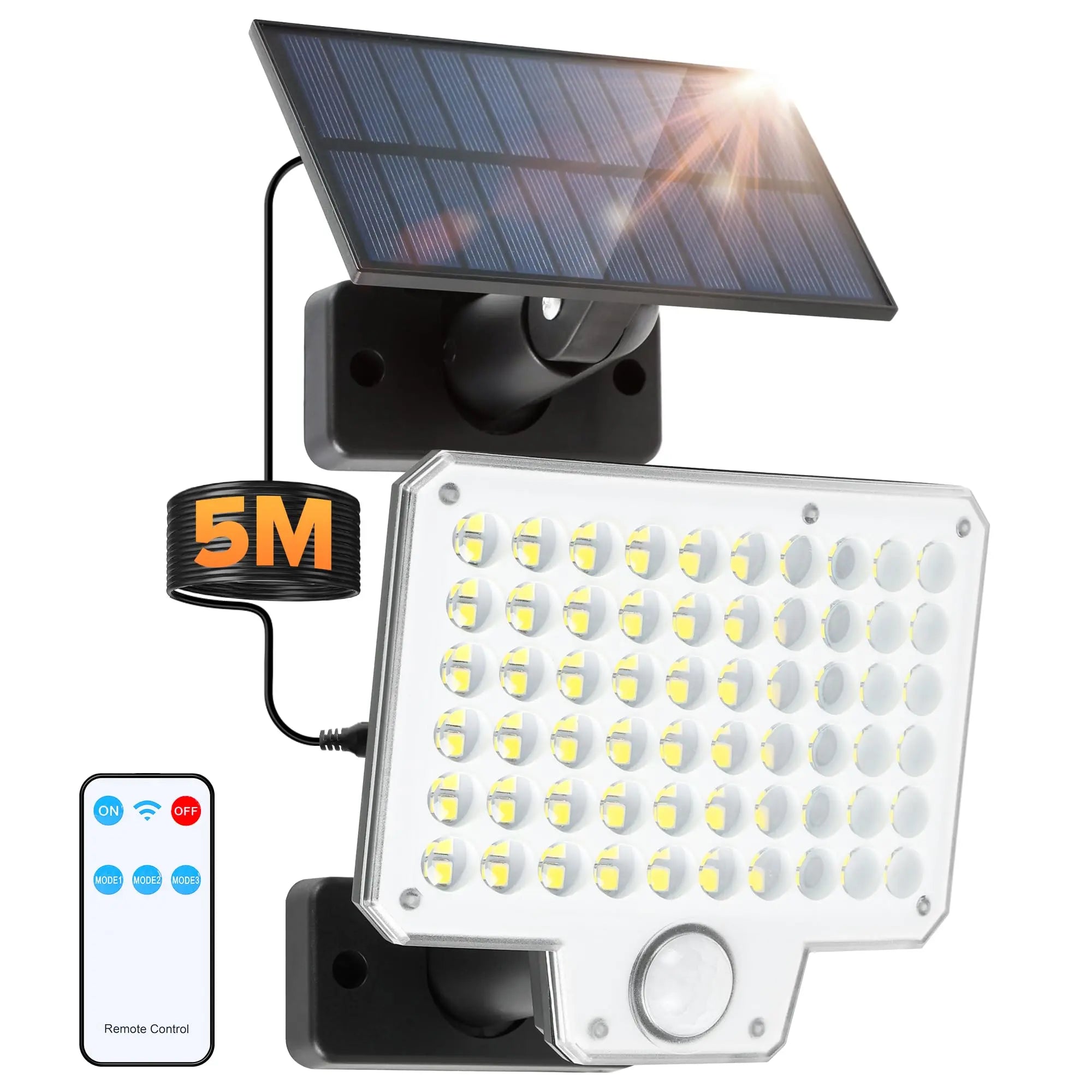 LUTEC Solar Lights Outdoor, 240 LED 3000LM Solar Powered Motion Sensor Flood Lights with Remote, Solar Flood Light with 3 Modes, Security Lights with 16.4Ft Cable IP65 Waterproof for Yard
