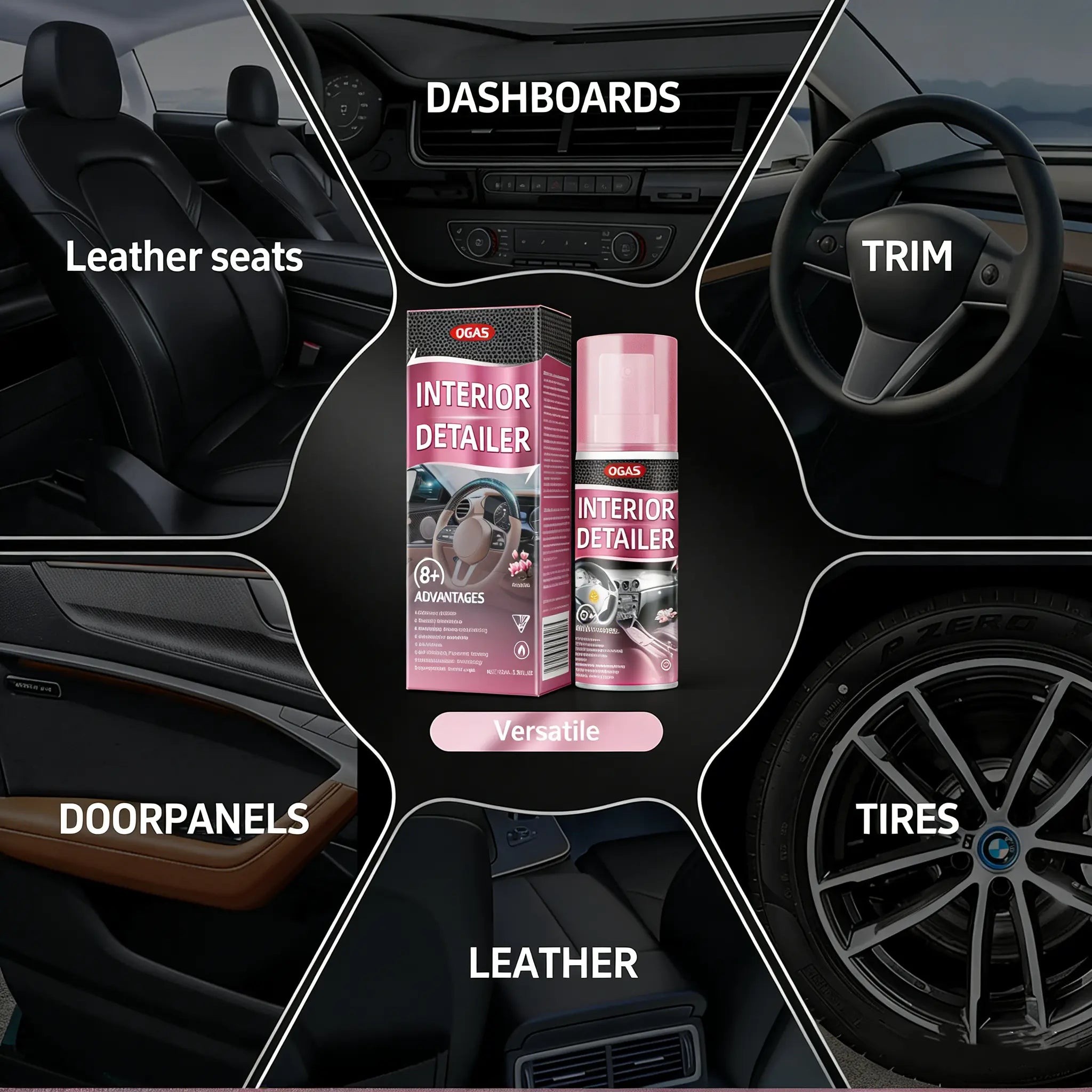 1/2/3 PACK UV Protection Interior Detailer – All-In-One Cleaner for Leather, Plastic, Rubber & Vinyl | Waterless Spray Wax & Trim Restorer, Anti-Oxidation, Glossy Finish for Car Interiors & Exteriors, 100Ml Kit