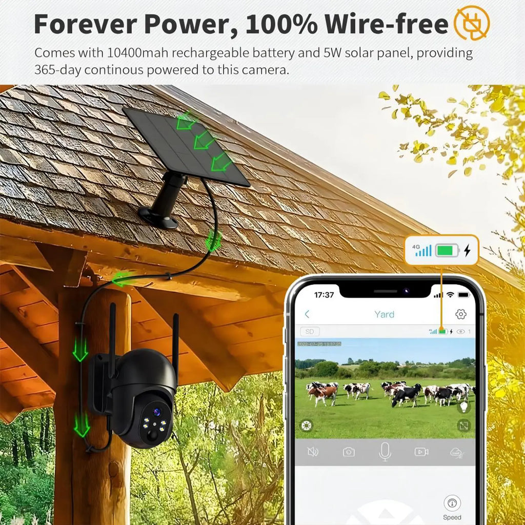 32MP 4G LTE Cellular Security Camera, Security Cameras Wireless Outdoor, Solar Powered Home Camera with 360° View, Pan & Tilt, 2.7K Color Night Vision, 2-Way Talk, Built-In SIM Card, IP65 - Black