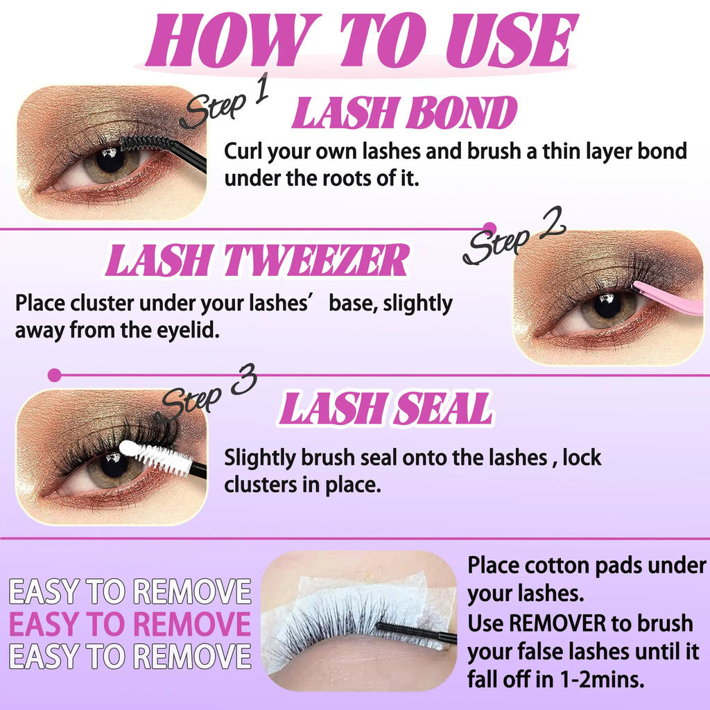 No Itchy Eyes Here Long-Lasting, Waterproof & Super Soft & Thin Band | Waterproof Long-Lasting Natural Daily Volume Style Beginner-Friendly DIY Lashes for Flawless Voluminous Look Trendy Must-Have Clusters