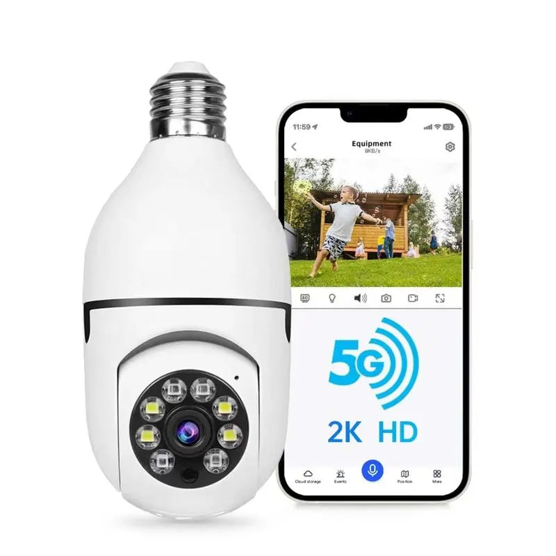 Light Bulb Camera,Bulb Security Camera 5/2.4Ghz- Indoor/Outdoor Full Color Day/Night Camera, Motion Detection, Sound & Light Alarm, Two-Way Audio, Home/Yard/Store,Wifi, Two-Way Audio, Easy Install Wireless Card Device Micro