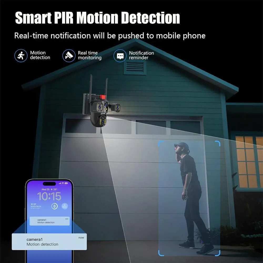 3 Lens Solar Battery Powered Wireless Wifi Outdoor Pan/Tilt Home Security Camera System Cctv,For Valentine’S Day Gift