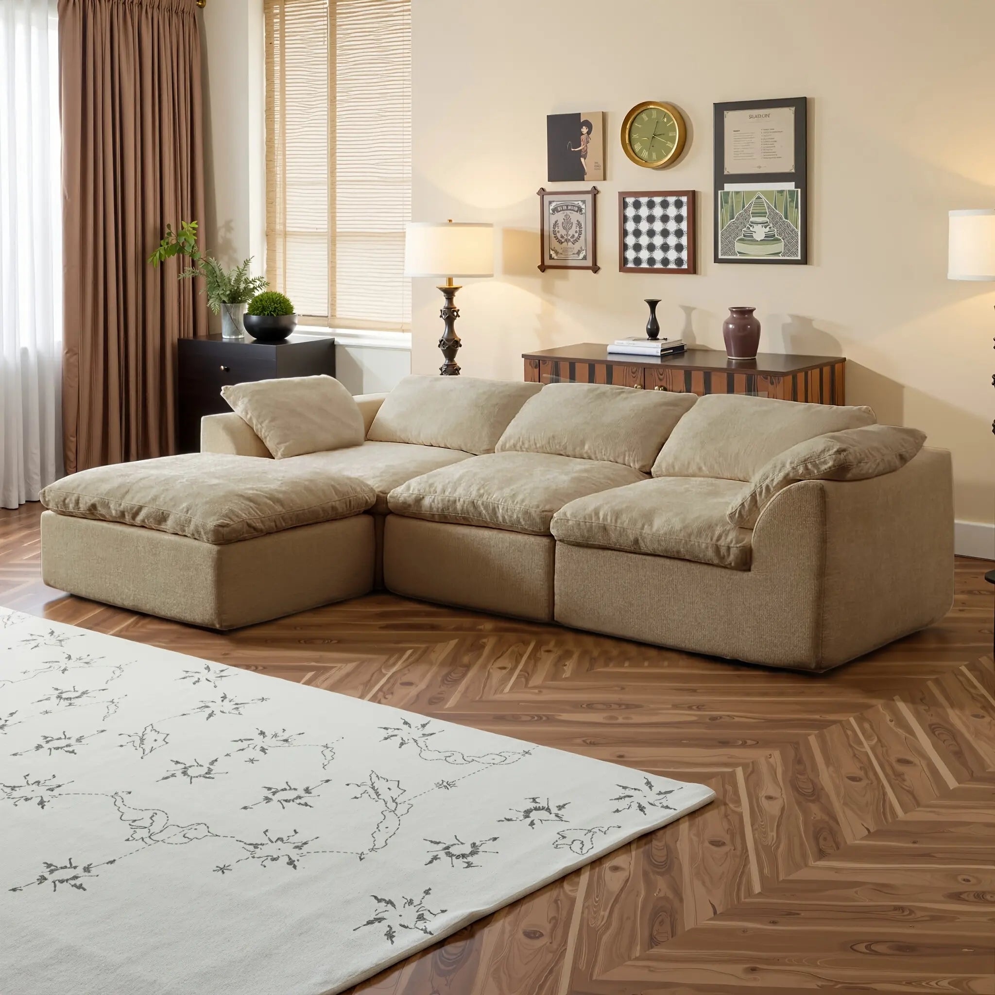 108 in Boneless Sectional Couch, L-Shape Modular Living Room Sofa with Ottoman, Compressed No-Assembly Furniture, Cloud-Like Comfort, Flexible Design, Contemporary Look