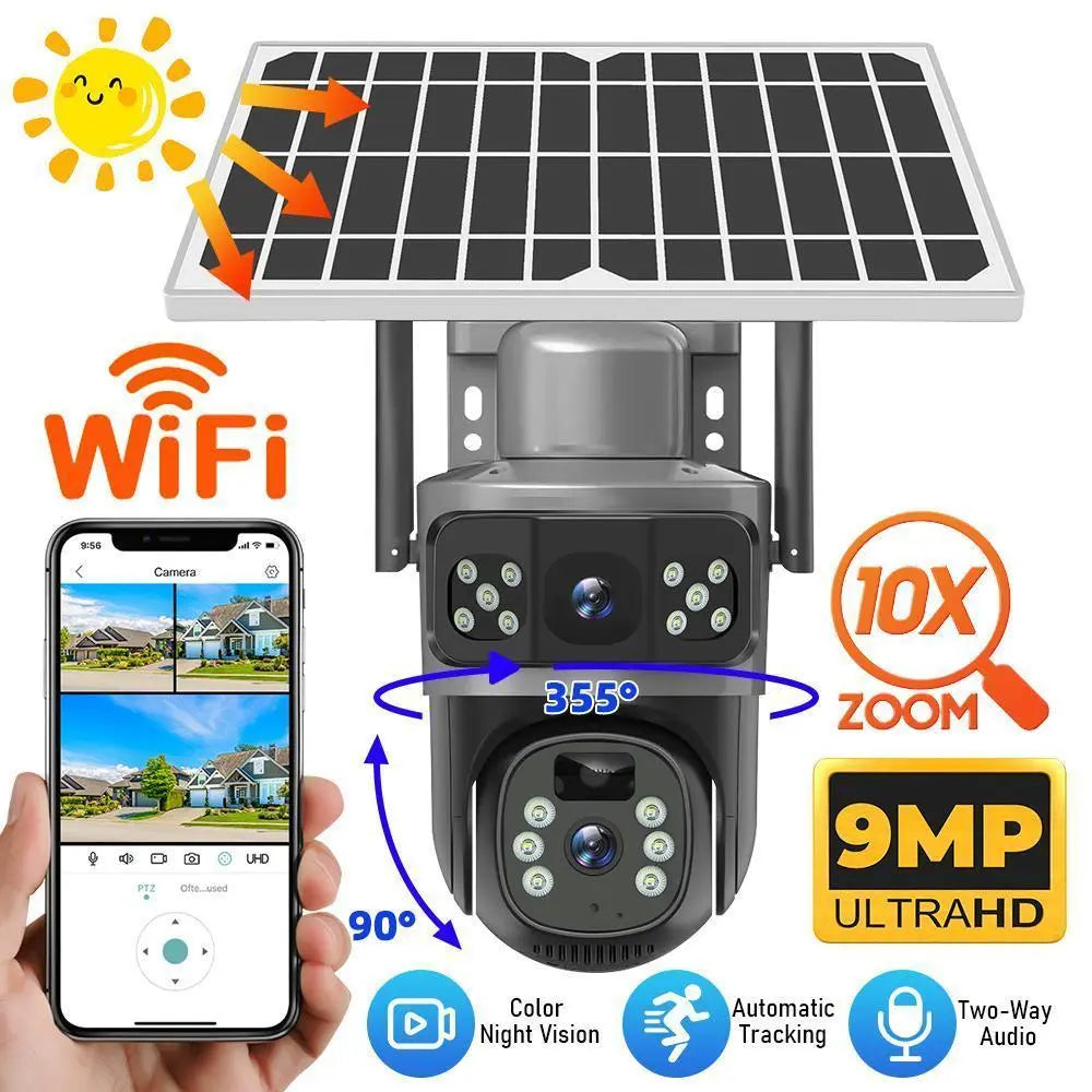 Triple-Lens Solar 360° Dome Camera, 360 Camoflauge Security Cameras Wireless Outdoor Solar Powered, Cameras for Home Security, 360 Pan & Tilt Surveillance Camera for Valentine’S Day Gift