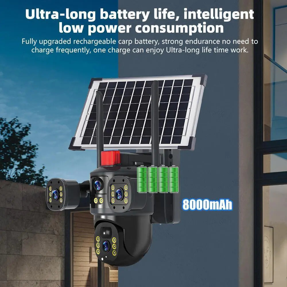3 Lens Solar Battery Powered Wireless Wifi Outdoor Pan/Tilt Home Security Camera System Cctv,For Valentine’S Day Gift