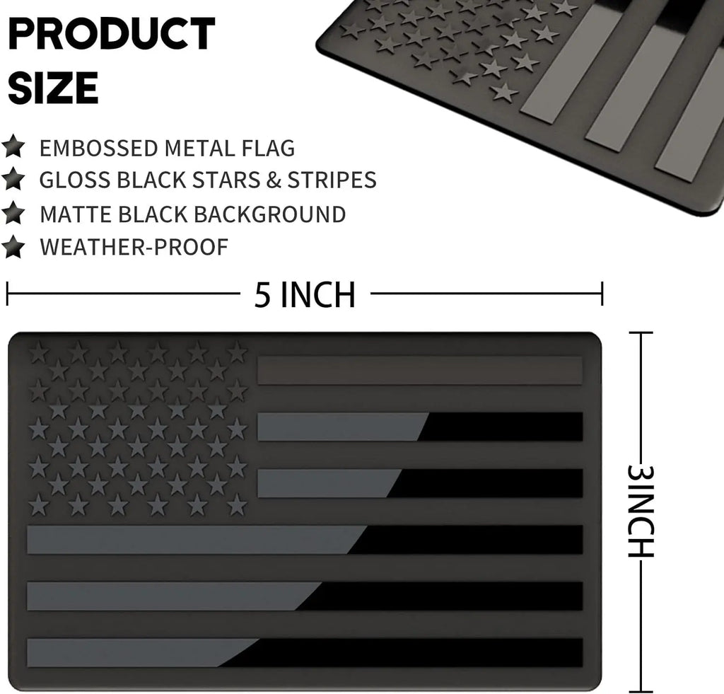 3D Metal All Black American Flag Emblem Decal Stickers (1 Pair), Matte Black 5" X 3" Patriotic USA US Flag Car Decals Bumper Stickers for Truck, Window, Motorcycle, Support US Military