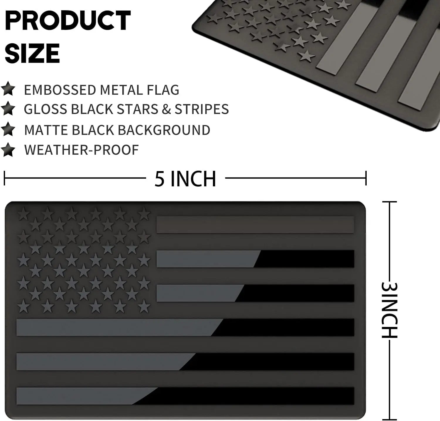 3D Metal All Black American Flag Emblem Decal Stickers (1 Pair), Matte Black 5" X 3" Patriotic USA US Flag Car Decals Bumper Stickers for Truck, Window, Motorcycle, Support US Military
