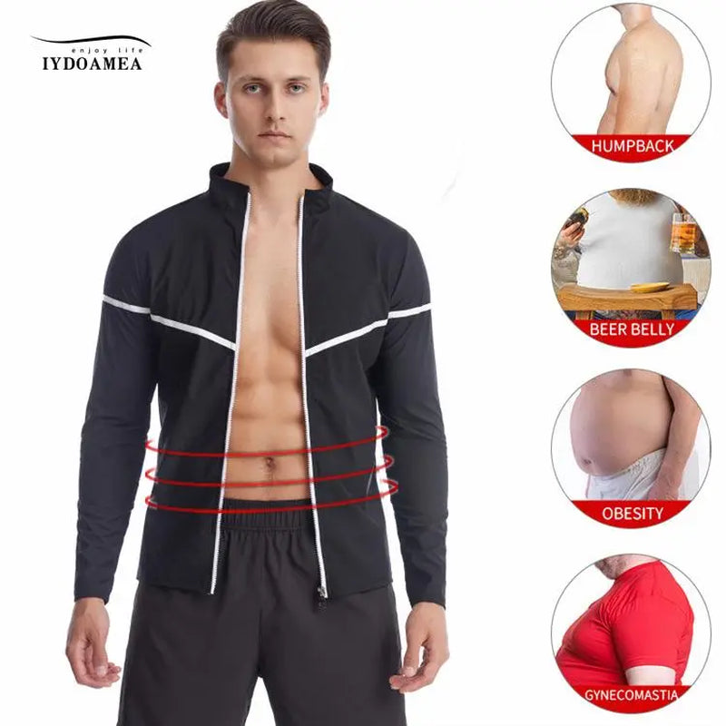 IYDOAMEA Sauna Suit for Men, Long Sleeve Shirt with Zipper, Gym Body Shaper Waist Trainer Outdoorfun Dealsforyoudays