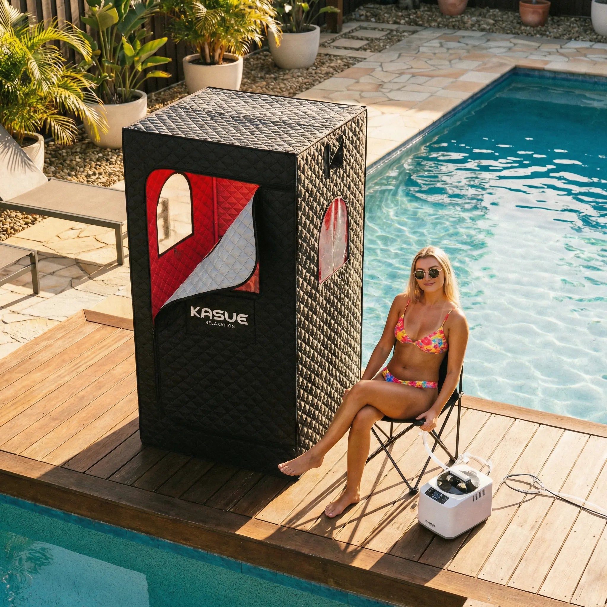 KASUE Upgraded Infrared Sauna Box for Relaxation,Detoxification,Portable Steam Sauna for Home with XL Steamer,Folding Chair,Multiple Layered Full Body Sauna Tent for Spa,Indoor,Outdoor,Gym-Black