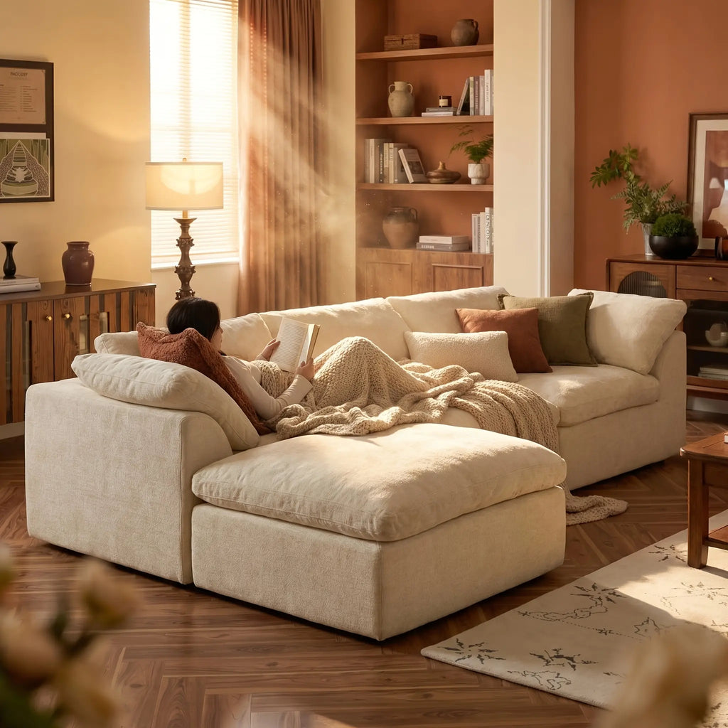 108 in Boneless Sectional Couch, L-Shape Modular Living Room Sofa with Ottoman, Compressed No-Assembly Furniture, Cloud-Like Comfort, Flexible Design, Contemporary Look