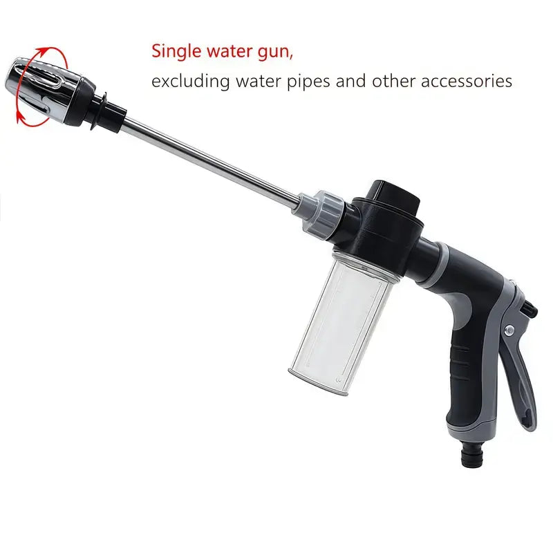 1-Pack High Pressure Car Washing Water Gun, Multi-Purpose Garden Hose Nozzle, Adjustable Thickened Rod Sprayer with Copper Plated Tip, Universal 3/ 4" and 1/ 2" Quick Connect Adapter for Cleaning Tools Heavy Duty Handle