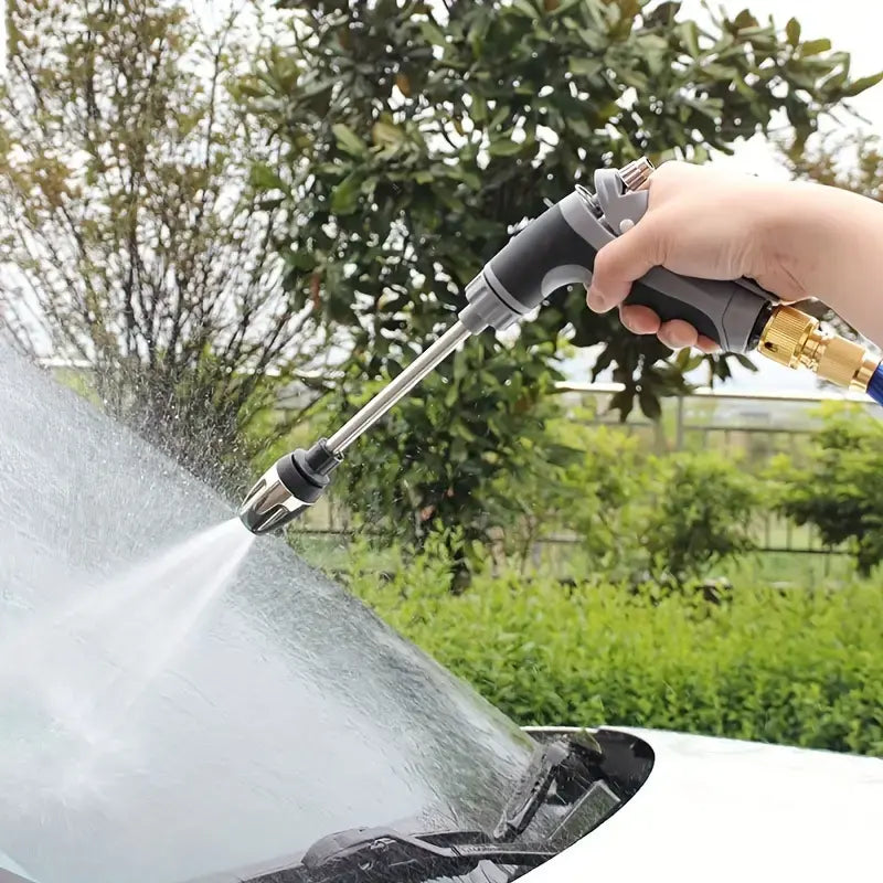 1-Pack High Pressure Car Washing Water Gun, Multi-Purpose Garden Hose Nozzle, Adjustable Thickened Rod Sprayer with Copper Plated Tip, Universal 3/ 4" and 1/ 2" Quick Connect Adapter for Cleaning Tools Heavy Duty Handle