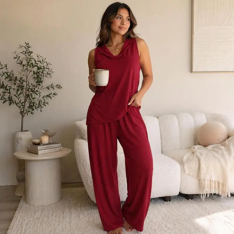 Boho Two Piece Set - Perfect for Beach, Vacation & Brunch! Sleeveless Top Wide Leg Pants Set #Twopieceset #Widelegpants #Sleeveless #Summeroutfit #Bohofashion #OOTD #Womensfashion #Casualset
