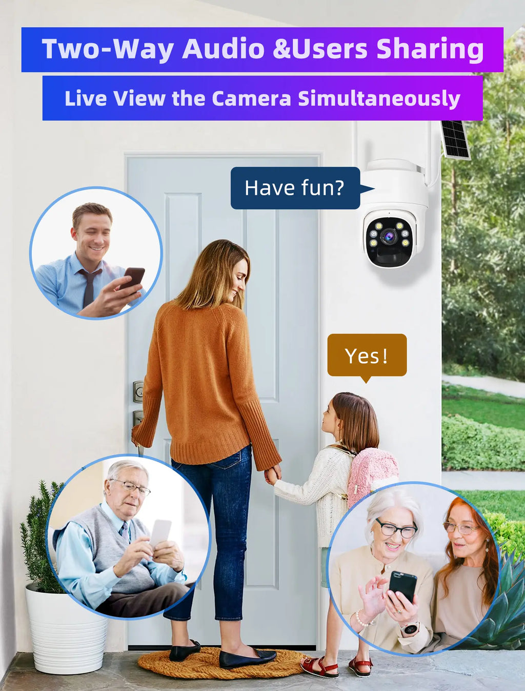 4G LTE Cellular Security Camera Solar-Powered Wireless Outdoor 3MP HD 360° PTZ Color Night 2-Way Audio IP65 Weatherproof 32GB SD Card Included Digital Zoom Micro Speaker Monitoring Rechargeable Remote