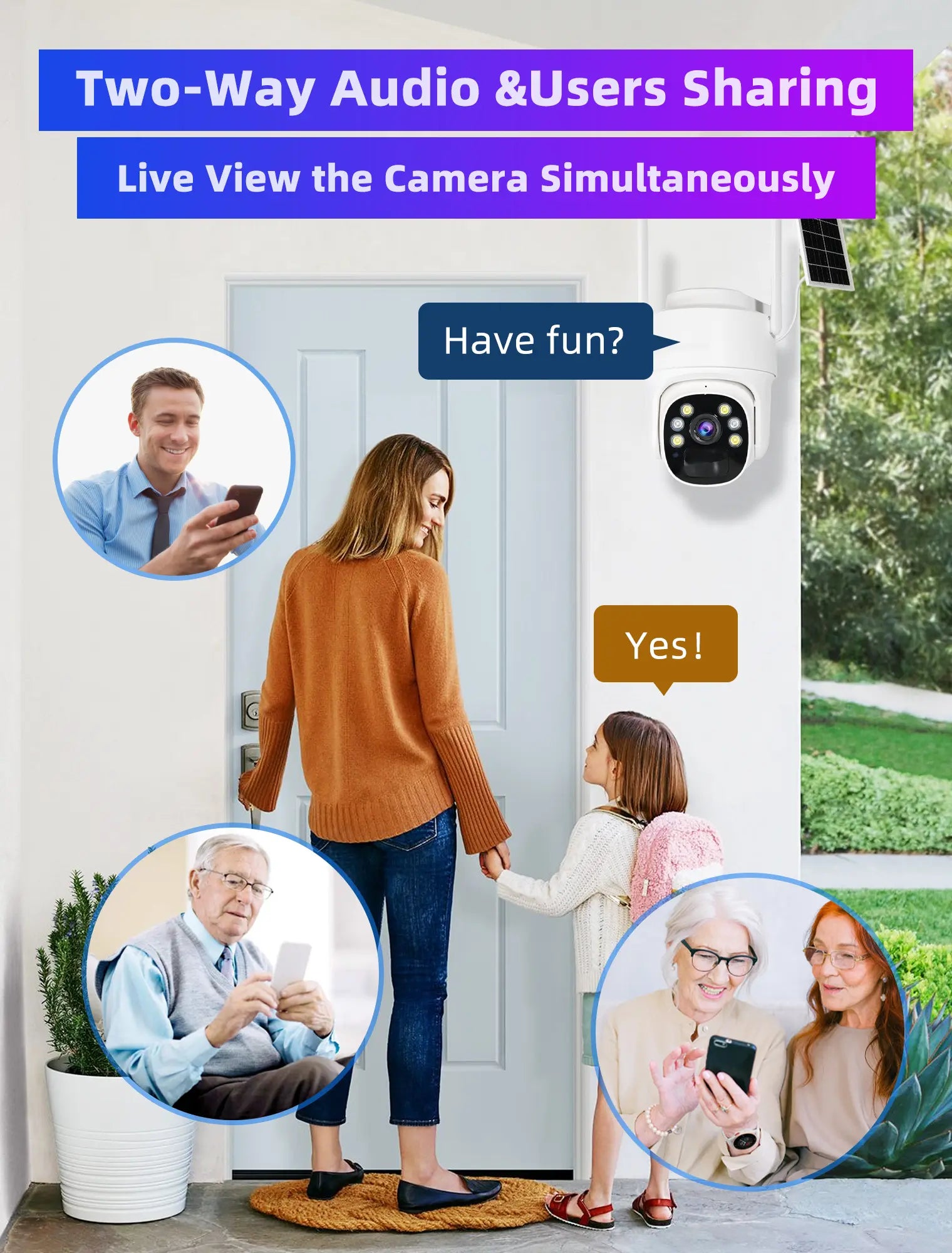 4G LTE Cellular Security Camera Solar-Powered Wireless Outdoor 3MP HD 360° PTZ Color Night 2-Way Audio IP65 Weatherproof 32GB SD Card Included Digital Zoom Micro Speaker Monitoring Rechargeable Remote