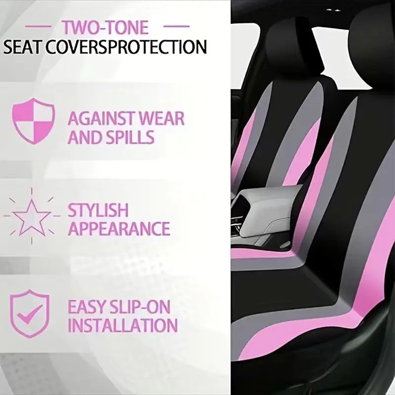 45Pcs Car Seat Covers & Interior Accessories Set: Thin Polyester Five-Seat Car Seat Covers, Plush Steering Wheel Cover, Shoulder Pads, Gear Shift Knob Cover, Rearview Mirror Ornaments, Cup Pads, Tire Valve Caps, Stitching Trim Strips, Car Interior Kit