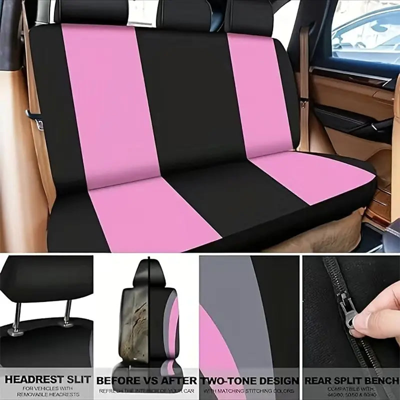 45Pcs Car Seat Covers & Interior Accessories Set: Thin Polyester Five-Seat Car Seat Covers, Plush Steering Wheel Cover, Shoulder Pads, Gear Shift Knob Cover, Rearview Mirror Ornaments, Cup Pads, Tire Valve Caps, Stitching Trim Strips, Car Interior Kit