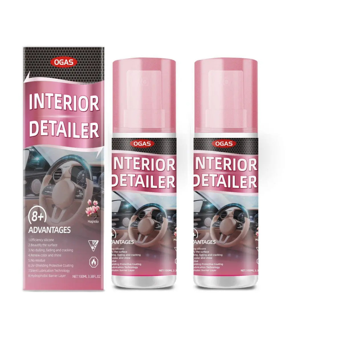 1/2/3 PACK UV Protection Interior Detailer – All-In-One Cleaner for Leather, Plastic, Rubber & Vinyl | Waterless Spray Wax & Trim Restorer, Anti-Oxidation, Glossy Finish for Car Interiors & Exteriors, 100Ml Kit