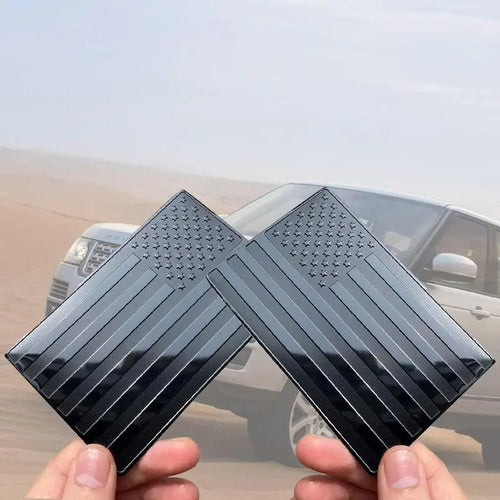 3D Metal All Black American Flag Emblem Decal Stickers (1 Pair), Matte Black 5" X 3" Patriotic USA US Flag Car Decals Bumper Stickers for Truck, Window, Motorcycle, Support US Military