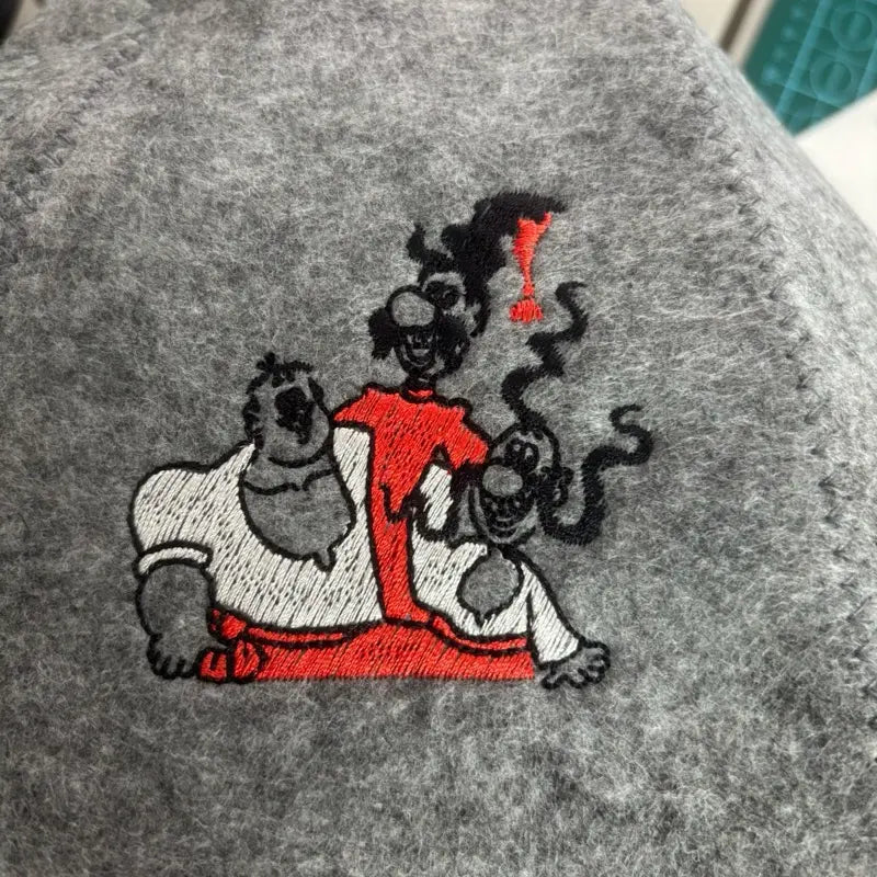 Cossacks Sauna Banya Hat Cap - Gray Embroidered Design for Heat Protection & Quick-Drying - for Sauna Enthusiasts