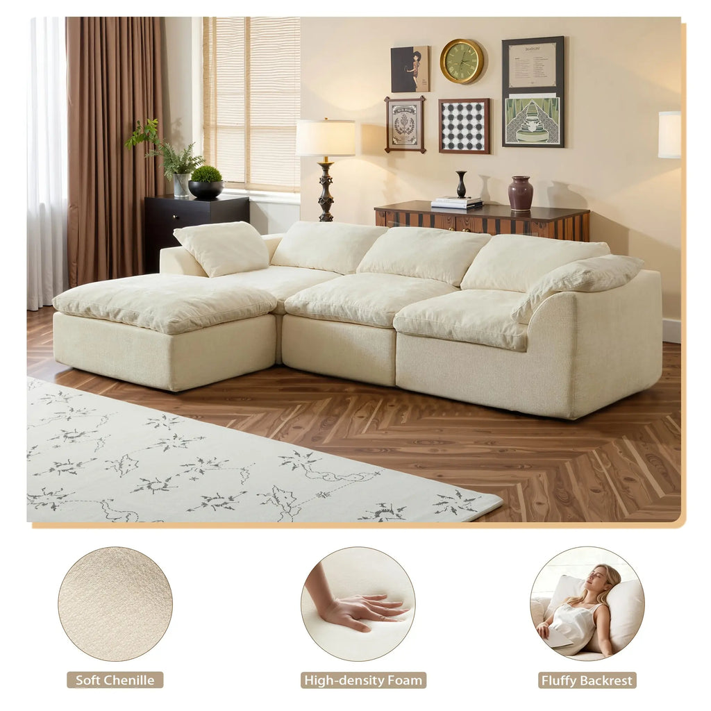 108 in Boneless Sectional Couch, L-Shape Modular Living Room Sofa with Ottoman, Compressed No-Assembly Furniture, Cloud-Like Comfort, Flexible Design, Contemporary Look
