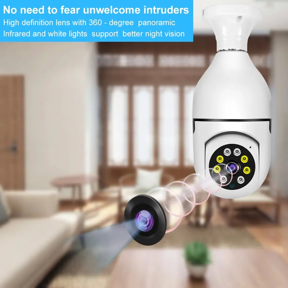 Light Bulb Camera,Bulb Security Camera 5/2.4Ghz- Indoor/Outdoor Full Color Day/Night Camera, Motion Detection, Sound & Light Alarm, Two-Way Audio, Home/Yard/Store,Wifi, Two-Way Audio, Easy Install Wireless Card Device Micro